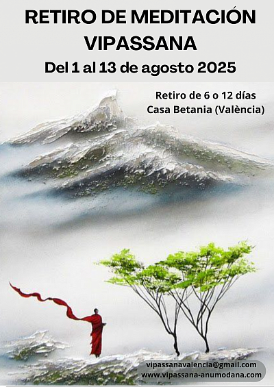 Retiro meditación budista Vipassana 2025 agosto Valencia España mindfulness